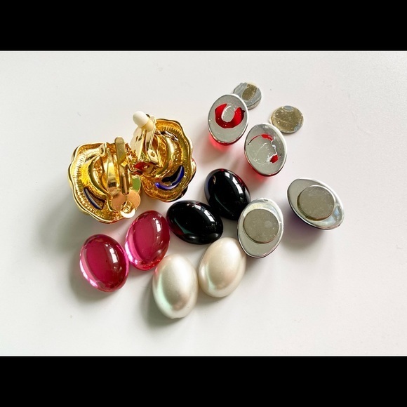 Vintage 6 Earrings in 1 Interchangeable Jelly Cabochon Park Lane 80s Earrings. - Picture 4 of 5